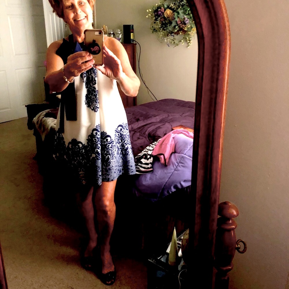 Boutique designer dress, tie at shoulder design